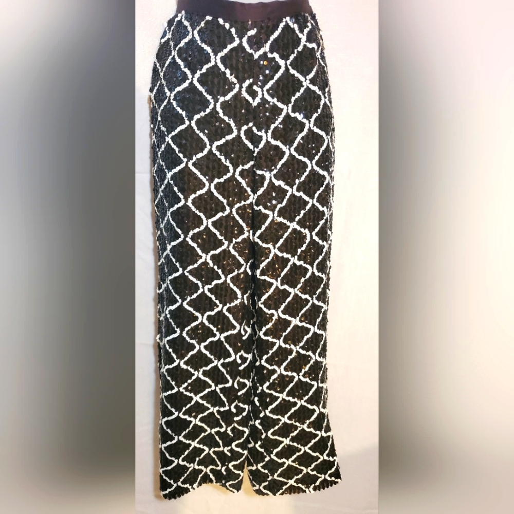 Sequin pants, brown & white, size Medium